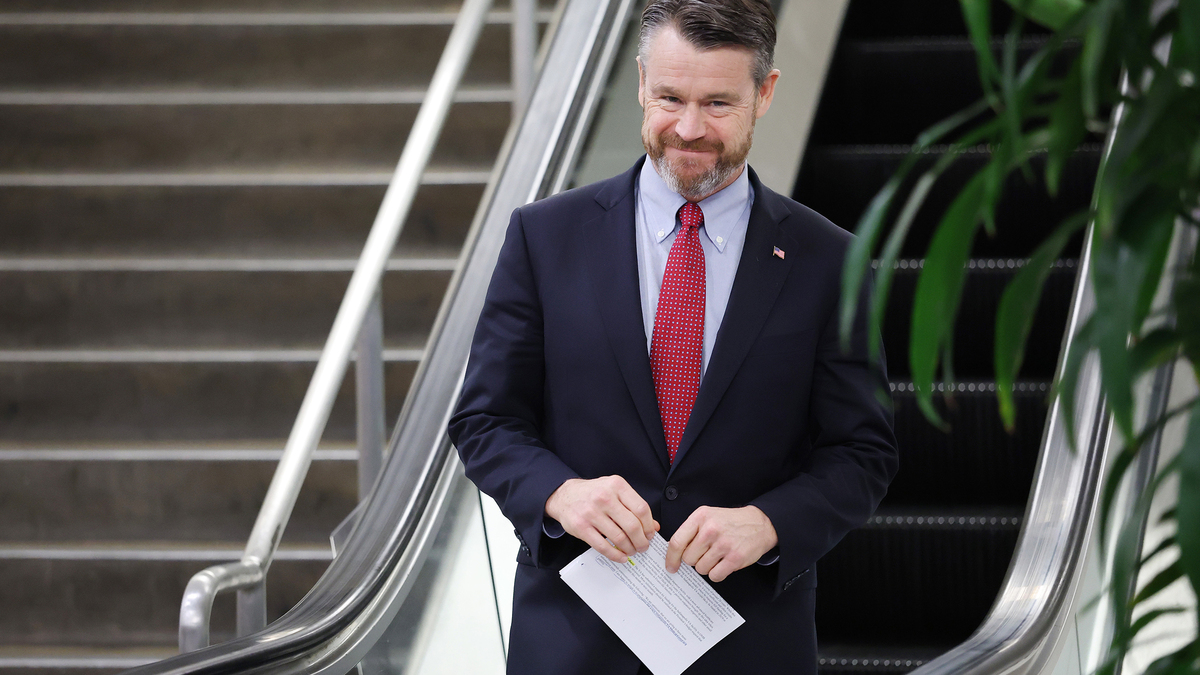 U.S. Sen. Todd Young (R-IN) walks in the senate subway of the U.S. Capitol during a vote on March 4, 2026, in Washington, D.C. In a 47-53 vote, Senate Republicans blocked a Democratic-backed war powers resolution that would prevent President Donald Trump from continuing the military campaign against Iran. (Anna Moneymaker/Getty Images/TNS)