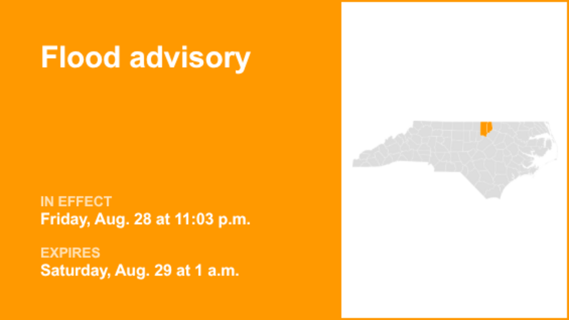 Granville and Vance counties placed under a flood advisory until 1 a.m. Saturday 