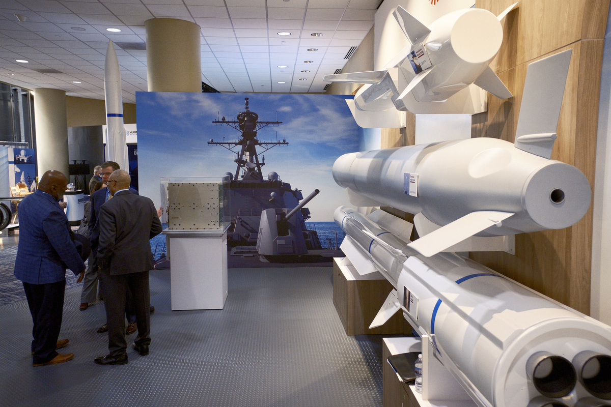 FILE -- A display showcasing Tomahawks and other missiles, at a Navy symposium in Arlington, Va., Jan. 11, 2023. President Donald Trump and senior Pentagon officials sought to solve the country's munitions shortage by approaching the problem from two directions in meetings this week. (T.J. Kirkpatrick/The New York Times)