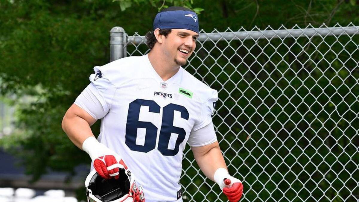  Jun 9, 2025; Foxborough, MA, USA; New England Patriots offensive tackle Will Campbell (66) jogs to the practice fields at Gillette Stadium. Mandatory Credit: Eric Canha-Imagn Images | IMAGN IMAGES via Reuters Connect 