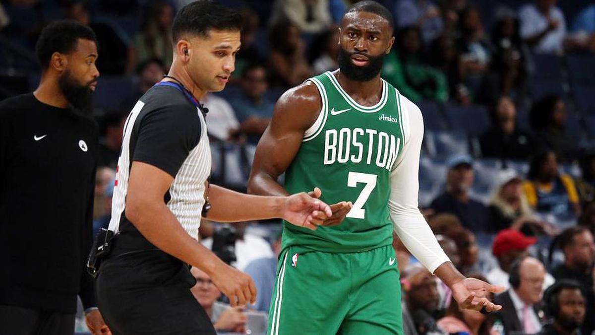  Celtics star Jaylen Brown had some choice words about NBA officials on his post-season livestream. | Petre Thomas-Imagn Images 