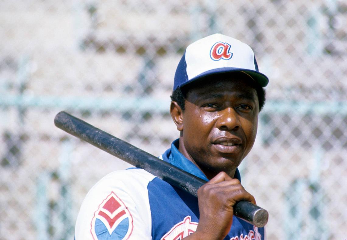  Atlanta Braves outfielder Hank Aaron during the 1974 spring training season. Manny Rubio-USA TODAY Sports via Imagn Images