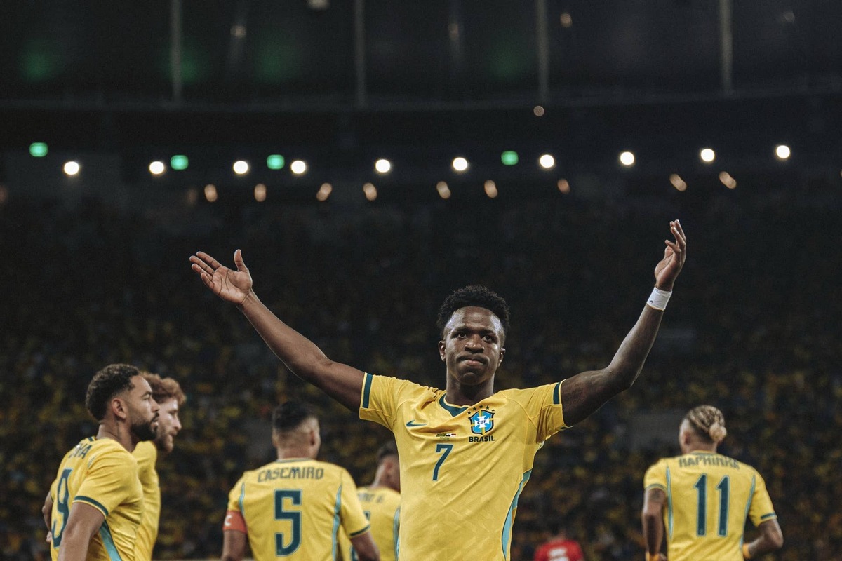  Vinicius Junior of Brazil celebrates after scoring the team's first goal during the international friendly match between Brazil and Panama at Maracana Stadium on May 31, 2026 in Rio de Janeiro, Brazil. (Photo by Yuri Laurindo/Sports Press Photo/Getty Images) Photo by Yuri Laurindo/Sports Press Photo/Getty Images