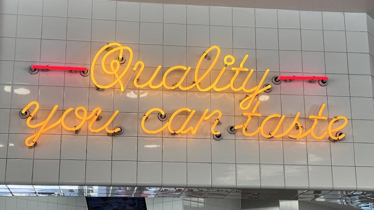 In-N-Out Burger displays its slogan, “Quality you can taste,” in its restaurants. (Photo by Fielding Buck, The Press-Enterprise/SCNG)