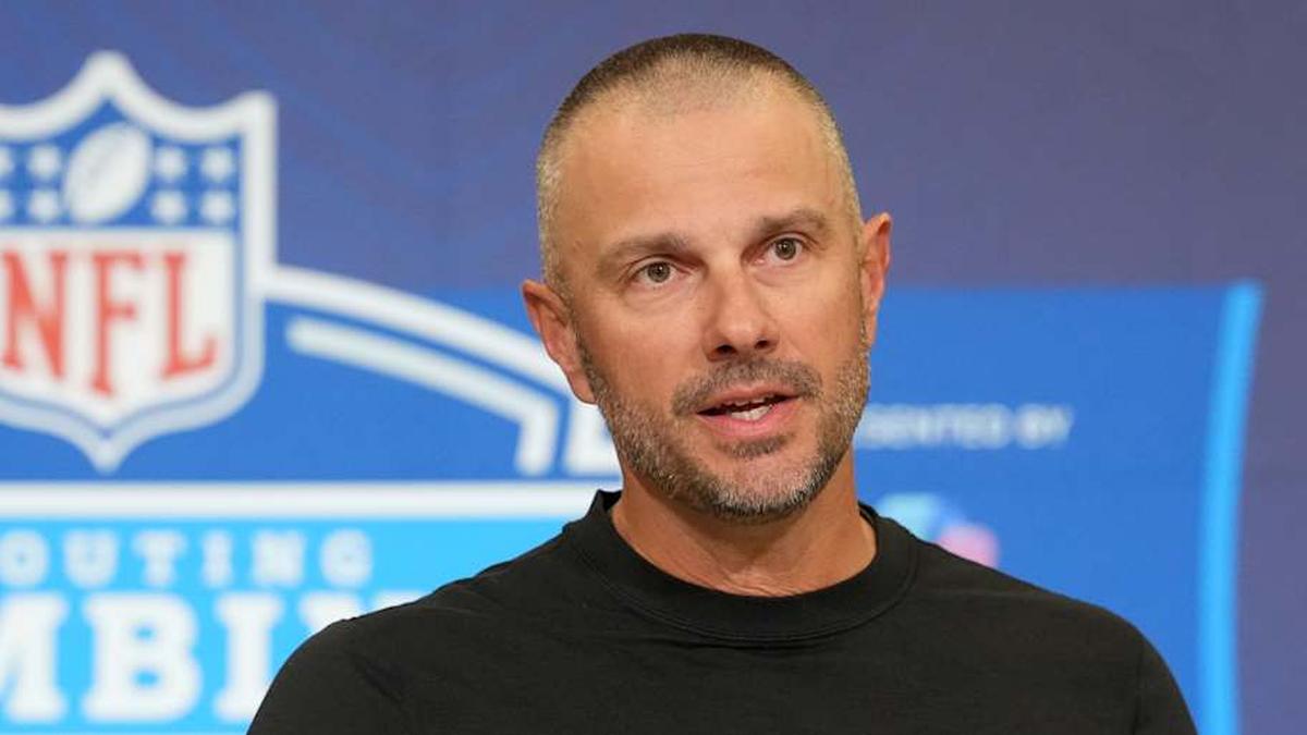  Feb 24, 2026; Indianapolis, IN, USA; Las Vegas Raiders general manager John Spytek speaks at the NFL Scouting Combine at the Indiana Convention Center. Mandatory Credit: Kirby Lee-Imagn Images | Kirby Lee-Imagn Images 