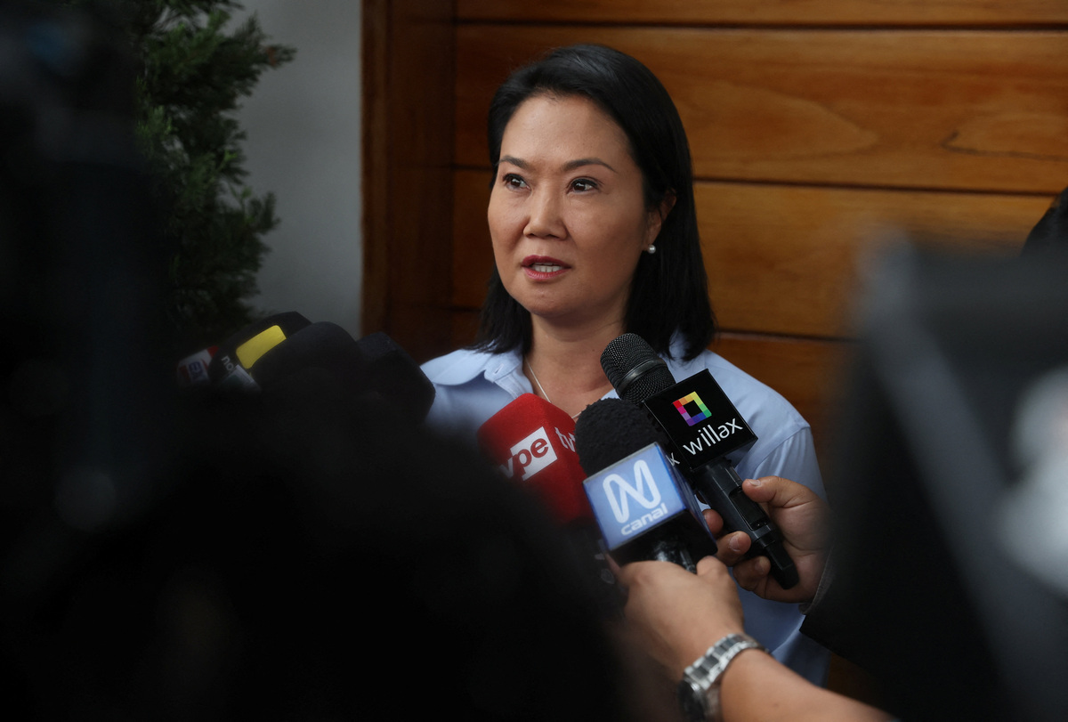 Conservative presidential candidate Keiko Fujimori addresses the media as the presidential count enters a third day as left-wing candidate Roberto Sanchez has taken a slim lead against Fujimori, in Lima, Peru, June 9, 2026. REUTERS/Alessandro Cinque