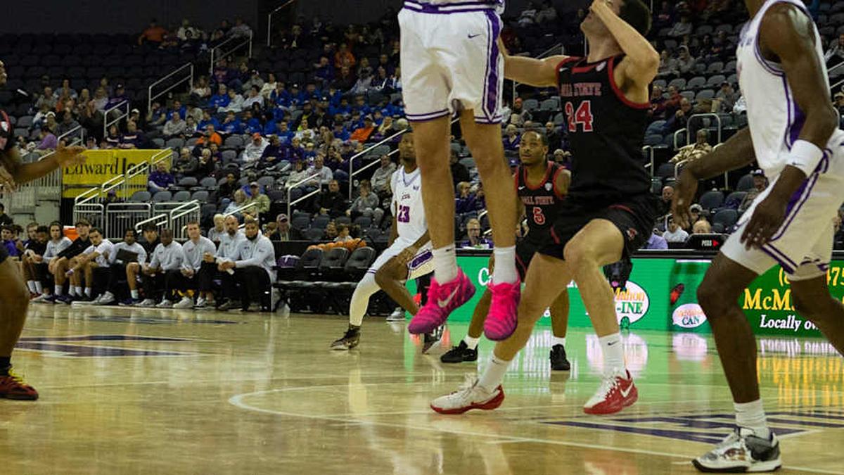  Evansville's Joshua Hughes (11) reaches for the rebound as the University of Evansville Purple Aces play the Ball State University Cardinals at Ford Center in Evansville, Ind., Wednesday, Dec. 3, 2025. | MaCabe Brown / Courier & Press / USA TODAY NETWORK via Imagn Images 