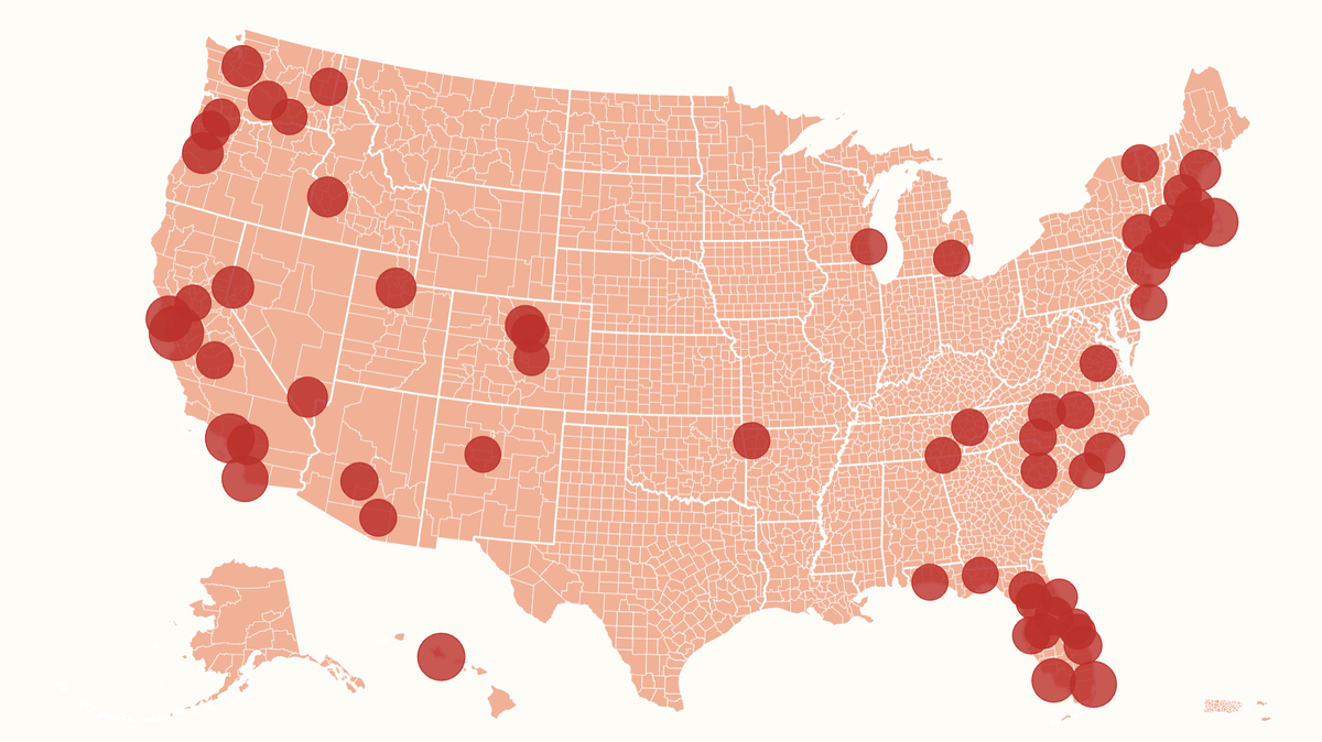 A map showing the U.S. metro where homeowners experienced the biggest equity gains over the last 10 years, based on an analysis by the National Association of Realtors. 