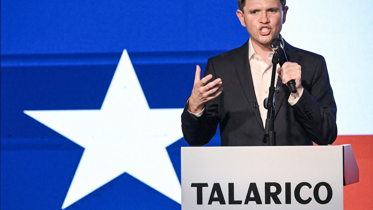 Democrat candidate for US Senate James Talarico speaks during a rally in San Antonio, Texas, on May 29, 2026. (Ronaldo Schemidt/AFP/Getty Images/TNS)