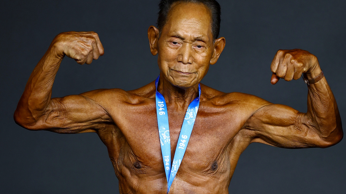 Japanese bodybuilder, 90, flexes ageless ambition on Spanish stage