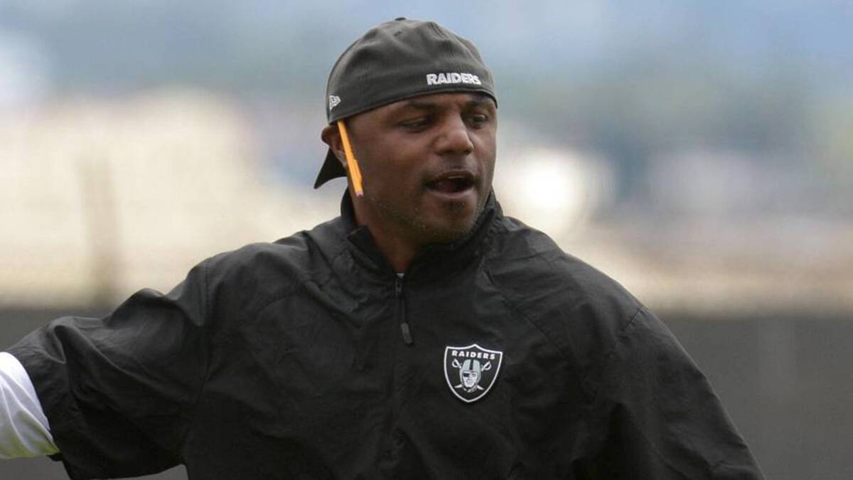  Jun 2, 2014; Alameda, CA, USA; Oakland Raiders defensive backs coach Joe Woods at organized team activities at the Raiders Practice Facility. Mandatory Credit: Kirby Lee-Imagn Images | Kirby Lee-Imagn Images 