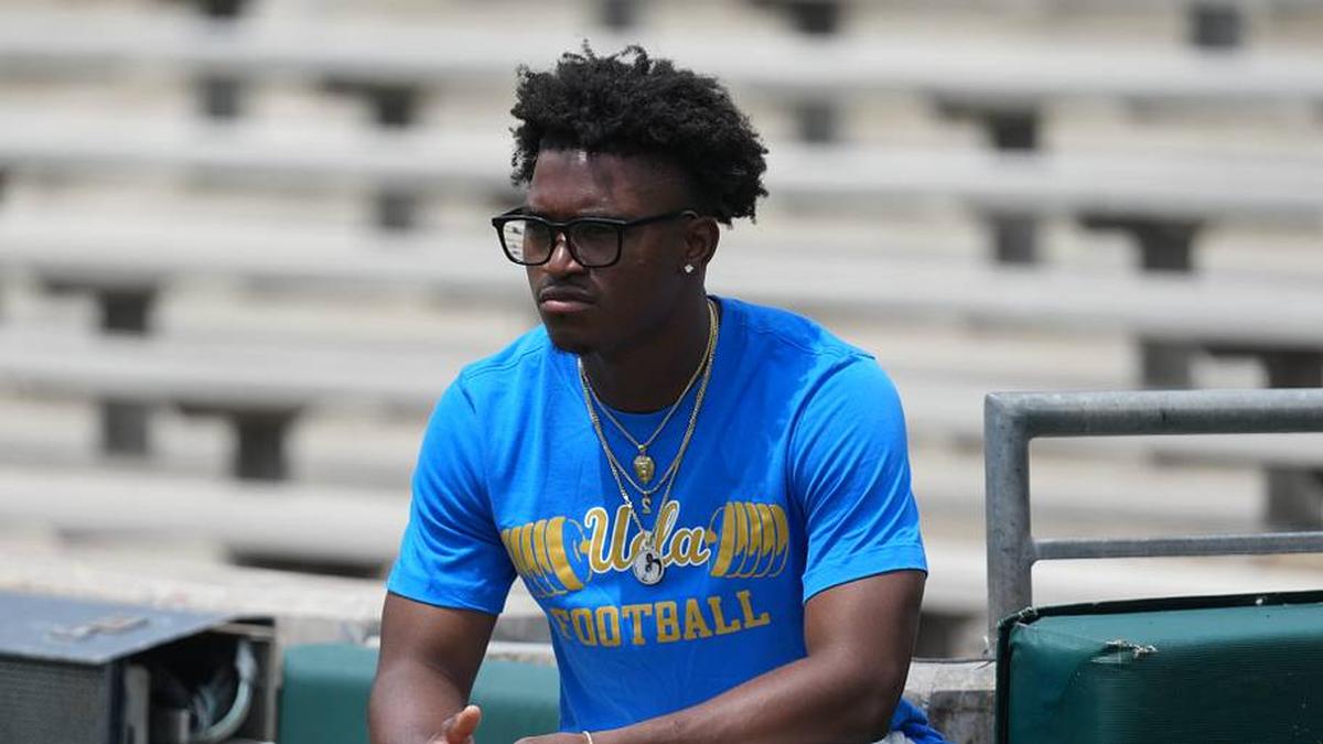  May 2, 2026; Pasadena, CA, USA; UCLA Bruins defensive back Rodrick Pleasant watches during the spring game at Rose Bowl. Mandatory Credit: Kirby Lee-Imagn Images | Kirby Lee-Imagn Images 