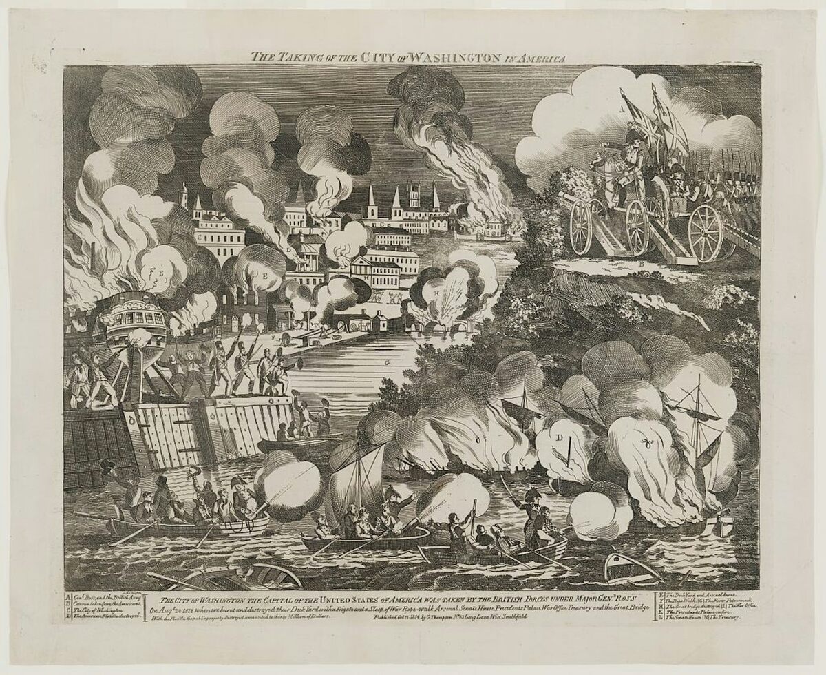  A print depicting Washington, D.C., under attack by British forces on Aug. 24, 1814. Library of Congress 