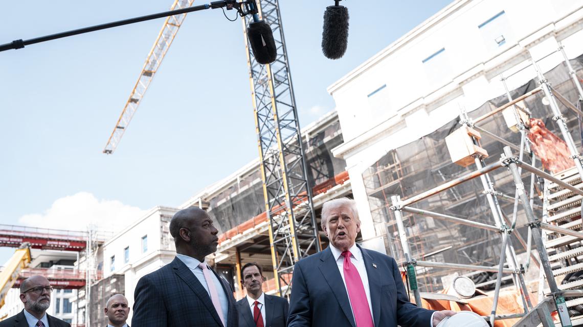 President Donald Trump speaks while visiting the renovations at the Federal Reserve's headquarters in Washington on July 24, 2025. The Trump administration's attacks on the Federal Reserve have rattled confidence in the central bank's ability to operate independently before a leadership transition.