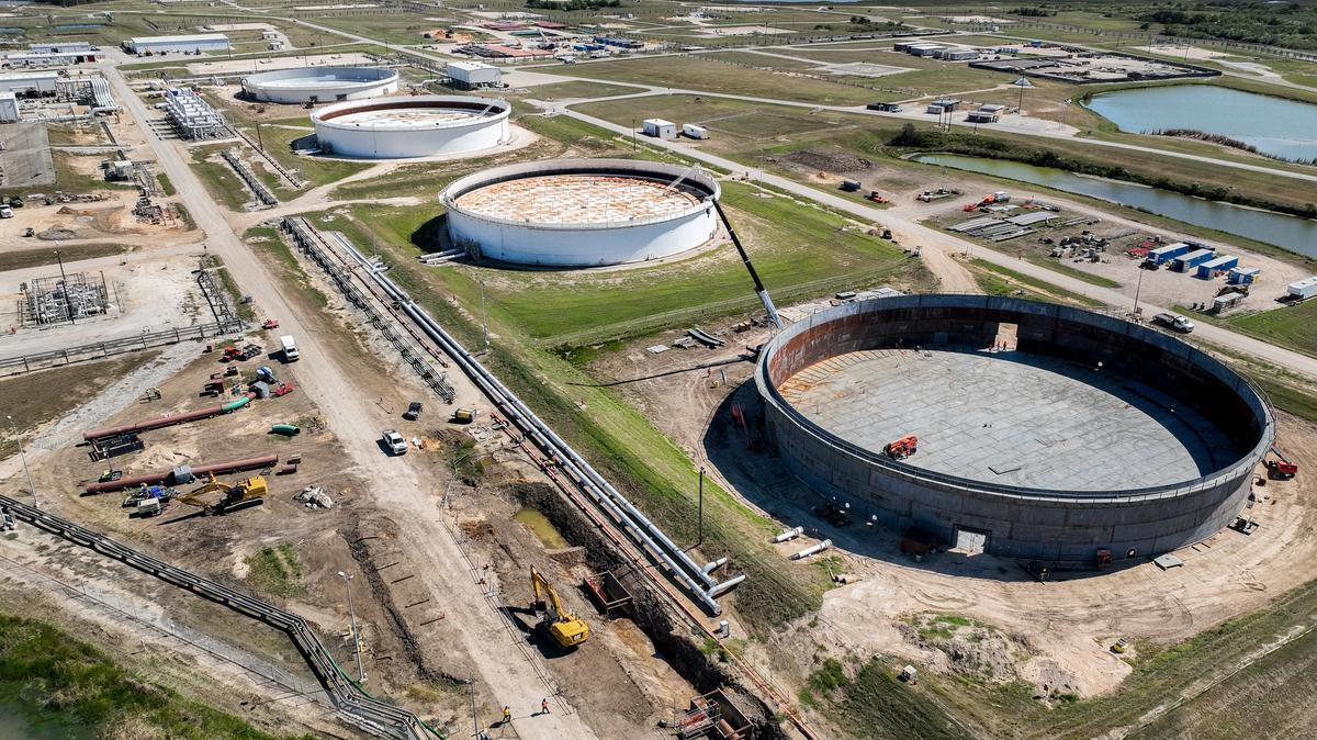 Strategic Petroleum Reserves Release Ordered By President Biden To Curb Rises Gas Prices. In an aerial view, the Strategic Petroleum Reserve storage at the Bryan Mound site is seen on October 19, 2022 in Freeport, Texas. 