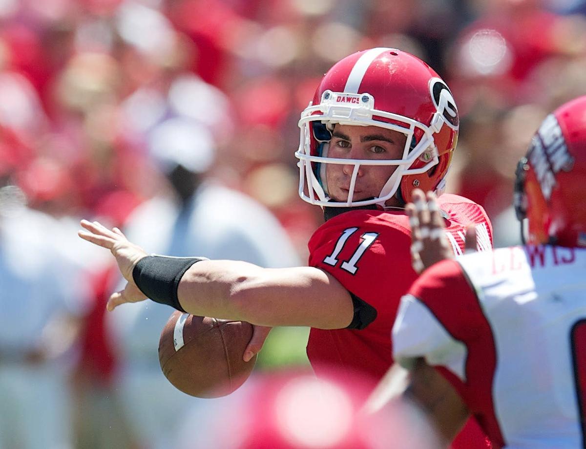  Georgia Bulldogs quarterback Aaron Murray throws a pass against the Louisiana-Lafayette Ragin Cajuns at Sanford Stadium. Dale Zanine-USA TODAY Sports