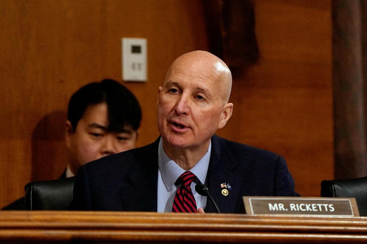 FILE PHOTO: U.S. Senator Pete Ricketts (R-NE) speaks, as Kevin Warsh, (not pictured) U.S. President Donald Trump's nominee to be next chair of the Federal Reserve, attends a Senate Banking Committee confirmation hearing to testify, on Capitol Hill in Washington, D.C., U.S., April 21, 2026. REUTERS/Elizabeth Frantz/File Photo