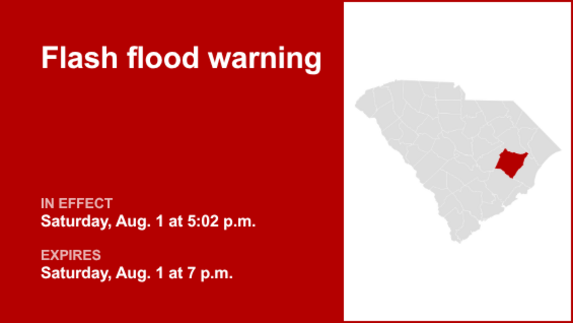 UPDATE: The current flash flood warning for Williamsburg County will expire at 7 p.m. 