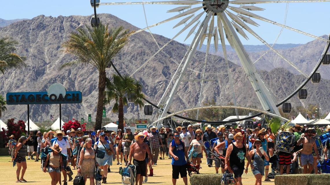 Indio, CA - April 28: Crowds arrive on the first day of the three-day Stagecoach Country Music Festival at the Empire Polo Club in Indio Friday, April 28, 2023. Stagecoach is billed as the largest country music festival in the world. (Allen J. Schaben / Los Angeles Times)