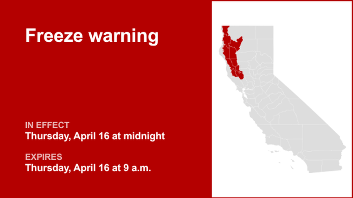 UPDATE: Freeze warning in place for Northern California until Saturday morning 