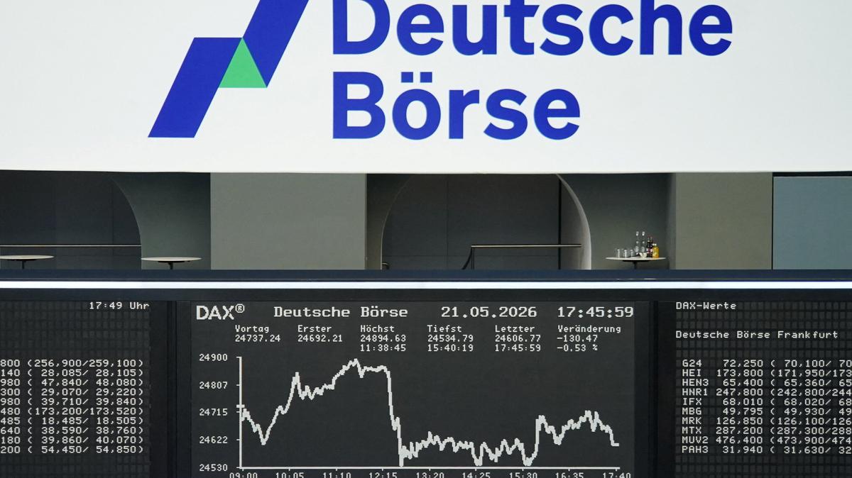 The German share price index DAX graph is pictured at the stock exchange in Frankfurt, Germany, May 21, 2026.     REUTERS/staff