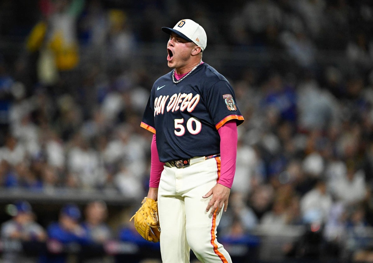  San Diego Padres pitcher Adrian Morejon (50). Denis Poroy-Imagn Images