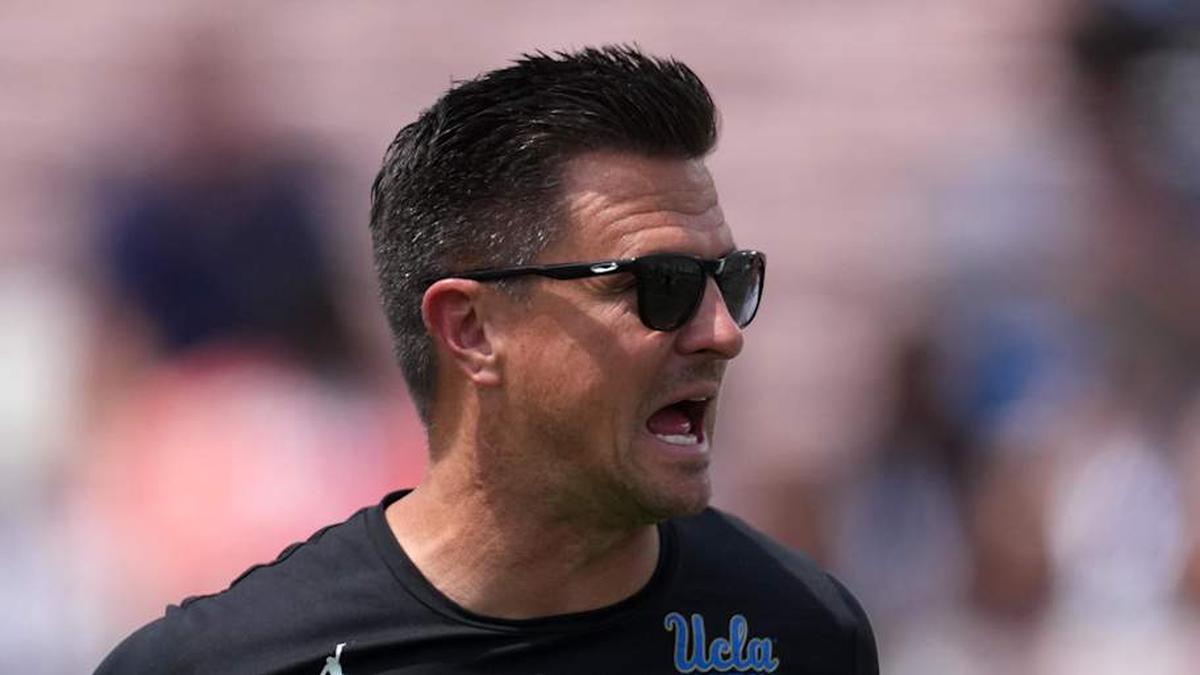  May 2, 2026; Pasadena, CA, USA; UCLA Bruins coach Bob Chesney reacts during the spring game at Rose Bowl. Mandatory Credit: Kirby Lee-Imagn Images | Kirby Lee-Imagn Images 