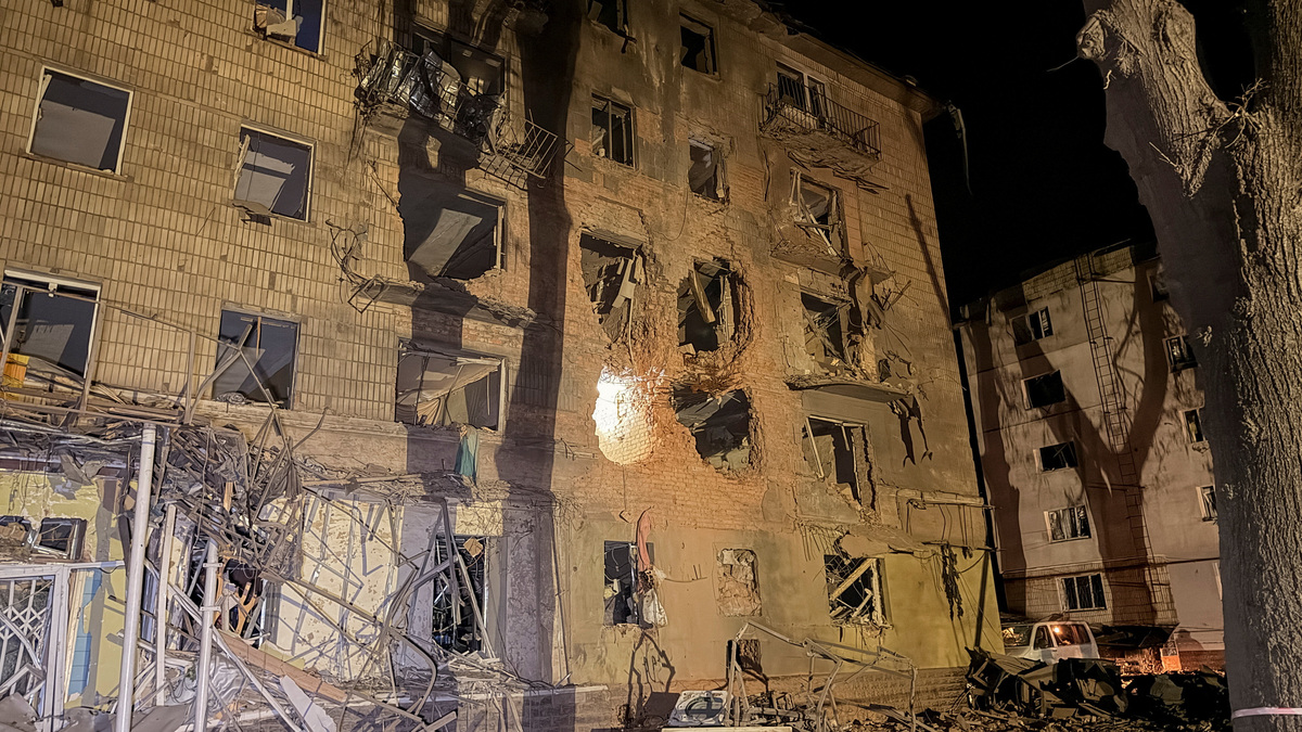 An apartment building damaged during Russian air strikes, amid Russia's attack on Ukraine, in Sumy, Ukraine, on July 3, 2026. Picture taken with a mobile phone. 