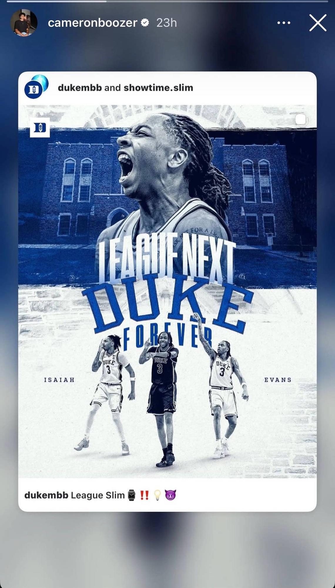 Screenshot of Cameron Boozer Instagram story 04232026