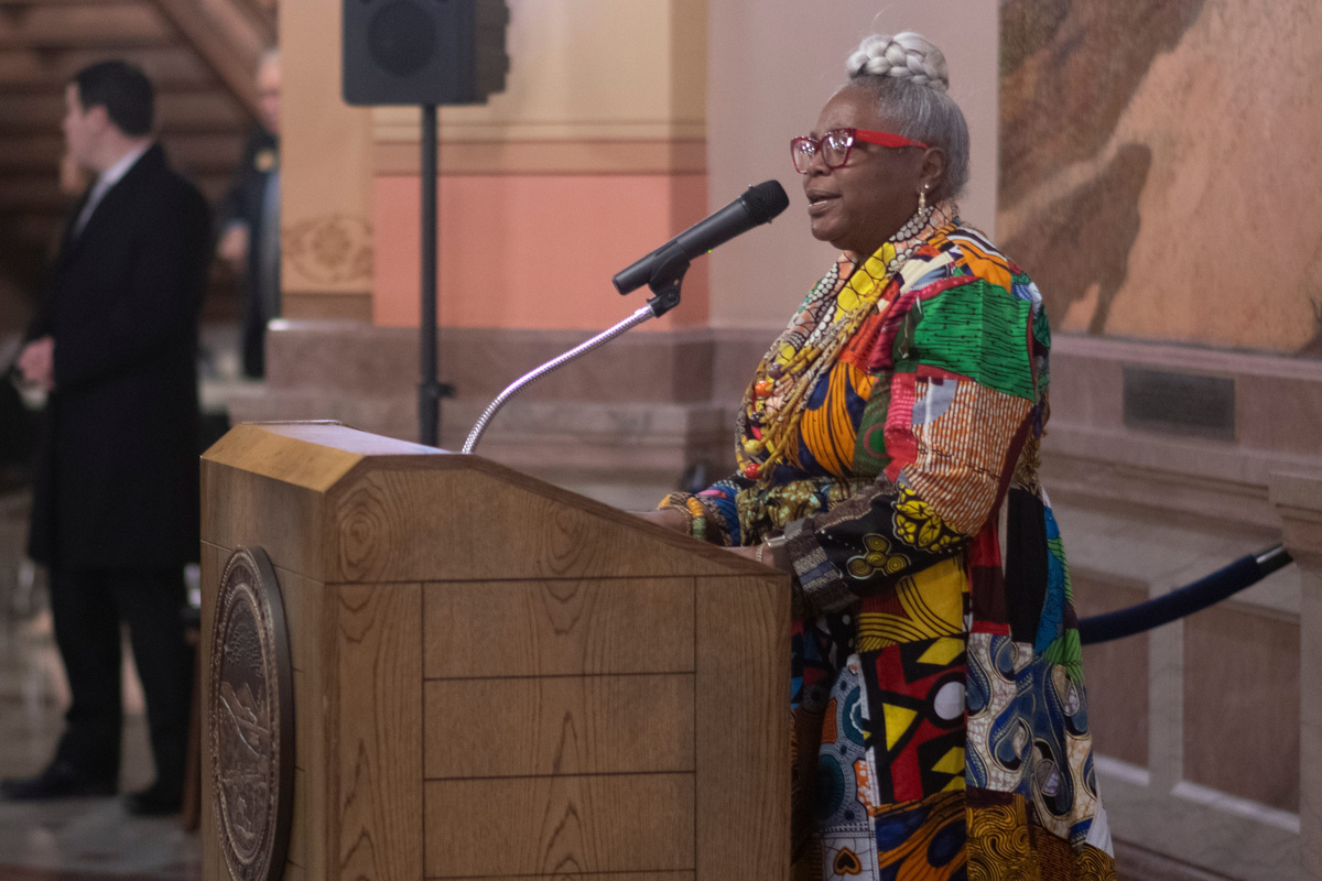 Kansas Board of Education member Beryl New, shown at the Martin Luther King Jr. March and Proclamation signing Jan. 15 at the Kansas Statehouse, says there is a disconnect between today's educational reality and what lawmakers remember.