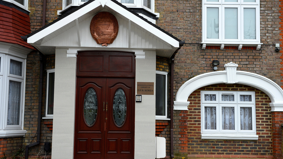 FILE PHOTO - North Korea's embassy to the United Kingdom is seen located in a house in a residential district in west London, Britain March 30, 2013. REUTERS/Paul Hackett/File Photo