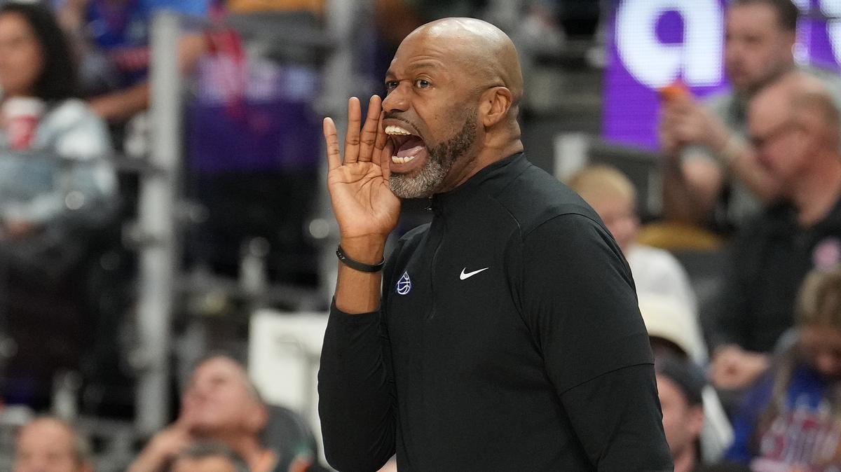 Head coach Jamahl Mosley of the Orlando Magic reacts against the Detroit Pistons during the fourth quarter in Game Seven of the First Round of the NBA Eastern Conference Playoffs at Little Caesars Arena on May 3, 2026, in Detroit. (Nic Antaya/Getty Images/TNS)