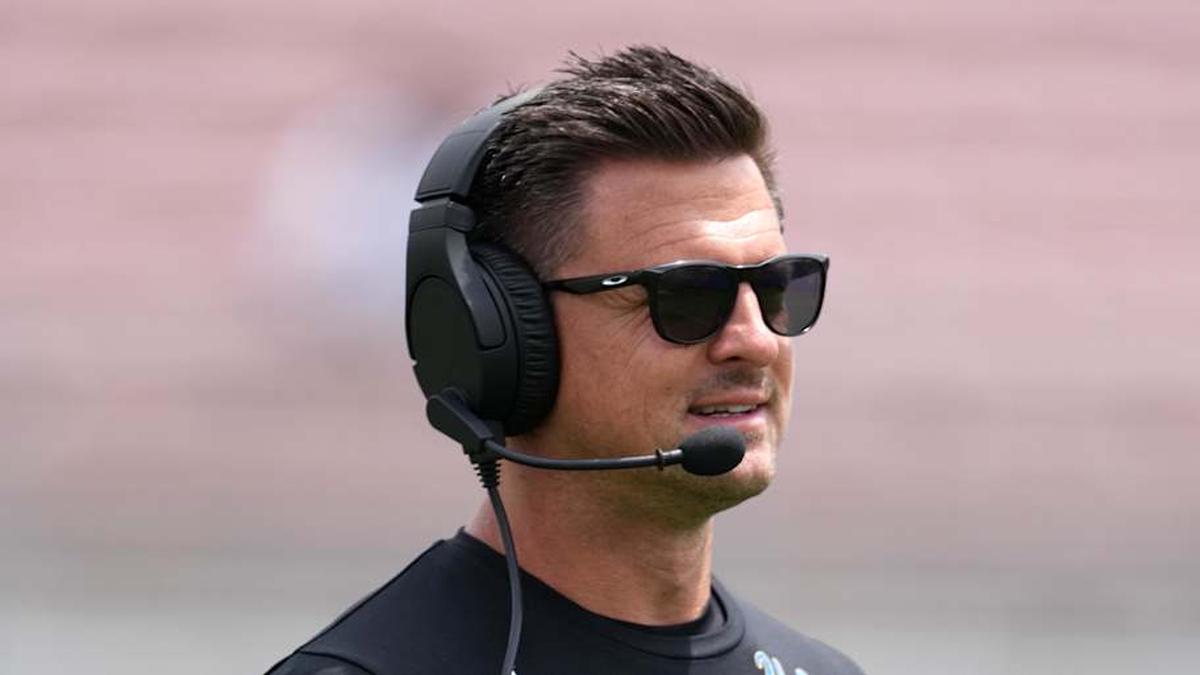  May 2, 2026; Pasadena, CA, USA; UCLA Bruins coach Bob Chesney reacts during the spring game at Rose Bowl. Mandatory Credit: Kirby Lee-Imagn Images | Kirby Lee-Imagn Images 
