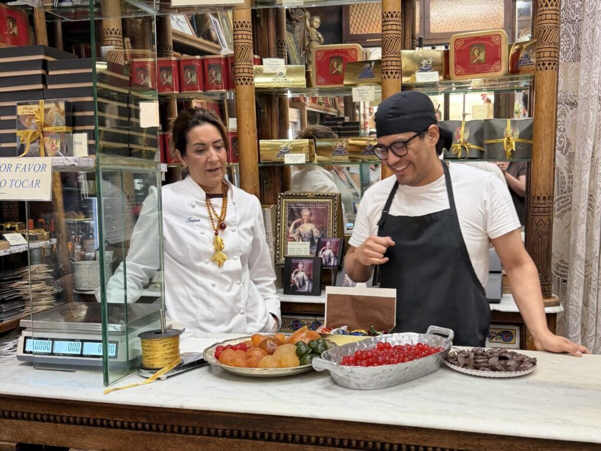 The staff at Fantoba explained the process of preparing the chocolate candied fruit they’ve been making since 1856. Photo credit: Cathy Bennett Kopf 