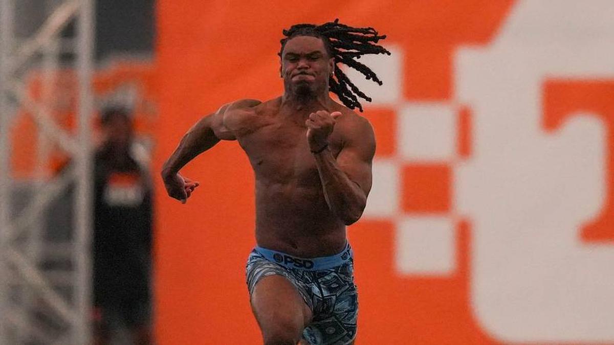  Jermod McCoy runs during Tennessee Football Pro Day 2026, at the University of Tennessee on March 31, 2026. | Angelina Alcantar/News Sentinel / USA TODAY NETWORK via Imagn Images 