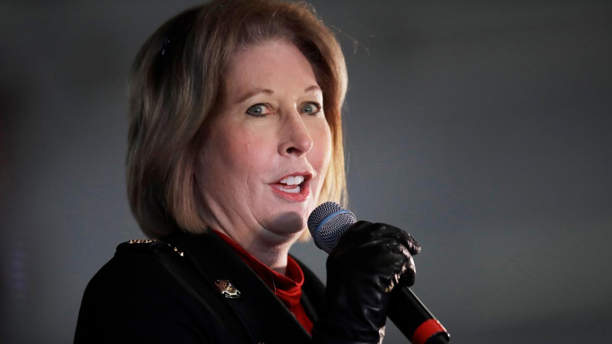 FILE - Attorney Sidney Powell, a member of President Donald Trump’s legal team, speaks during a rally on Wednesday, Dec. 2, 2020, in Alpharetta, Ga. A voting technology company is suing Fox News, three of its top hosts, Rudy Giuliani and Powell for $2.7 billion, charging that the defendants conspired to spread false claims that the company helped steal the U.S. presidential election away from former President Donald Trump. (AP Photo/Ben Margot, File)
