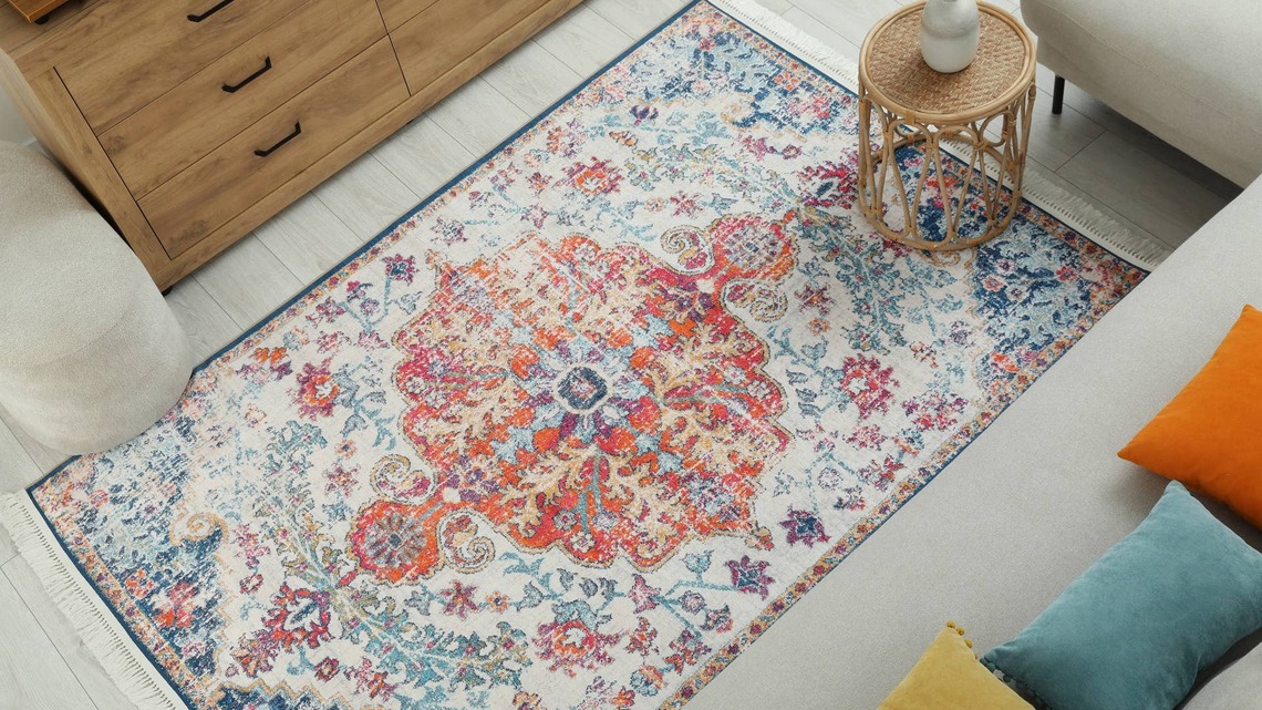 Man Turns a Simple Area Rug Into a Surprisingly Chic Headboard 