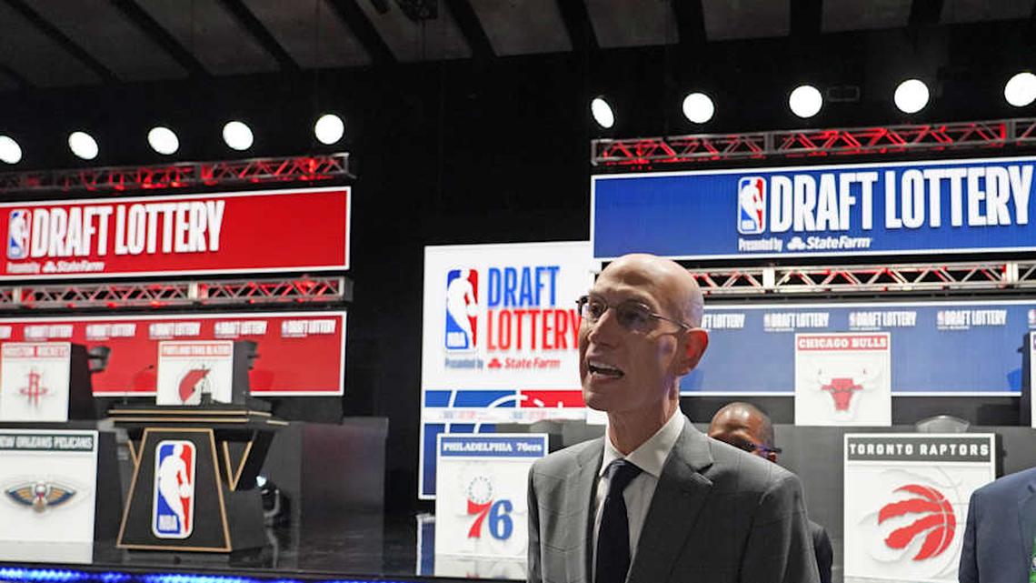  May 12, 2025; Chicago, Illinois, US; NBA Commissioner Adam Silver walk through the audience during the 2025 NBA Draft Lottery at McCormick Place. Mandatory Credit: David Banks-Imagn Images | David Banks-Imagn Images 