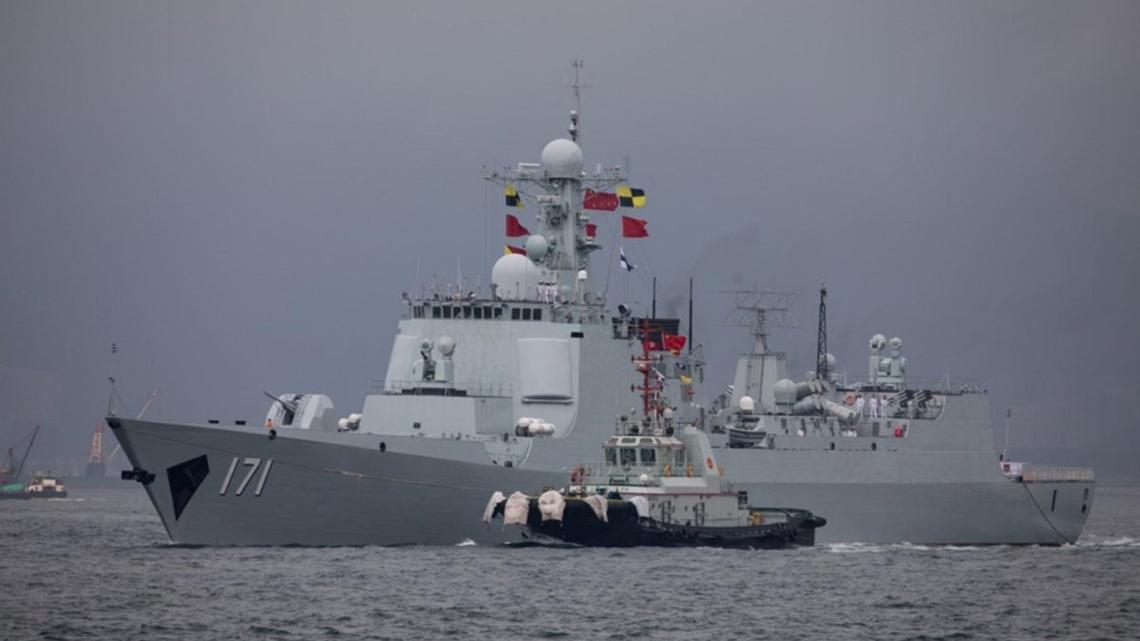 The People's Liberation Army Navy Type 052C destroyer Haikou, NATO code name Luyang II class, sails into Victoria Harbour in Hong Kong, China. Photo by JEROME FAVRE / EPA