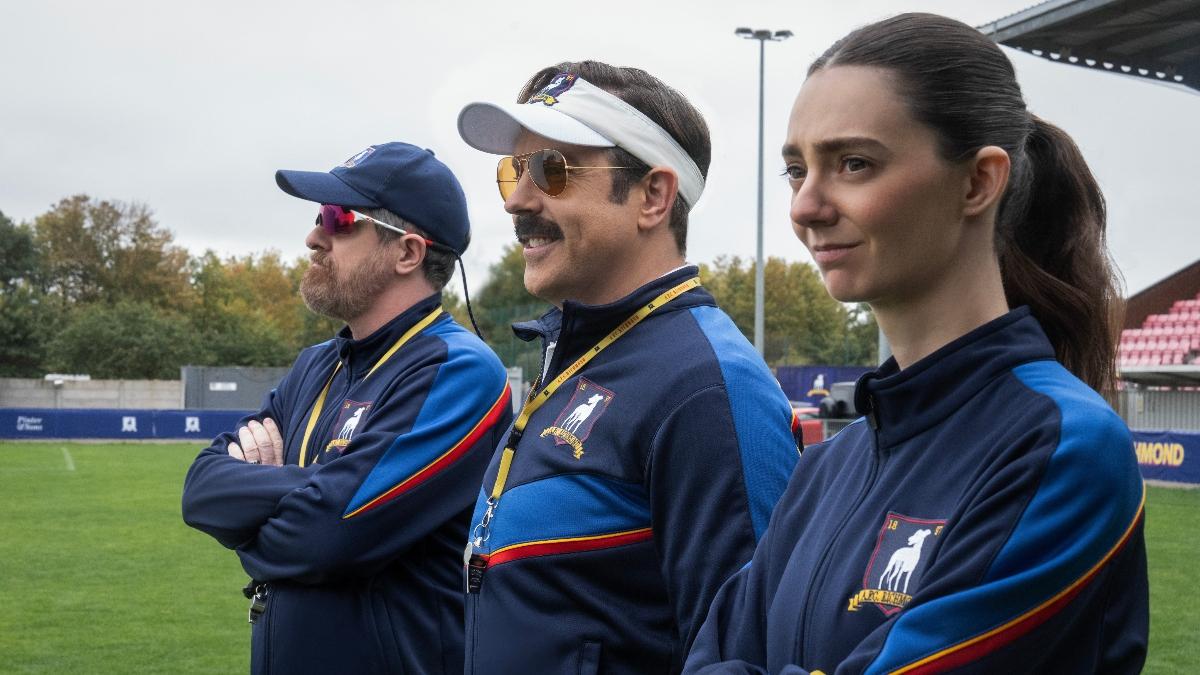 Brendan Hunt, Jason Sudeikis and Tanya Reynolds, Ted Lasso, Season 4, 2026Courtesy of Apple TV