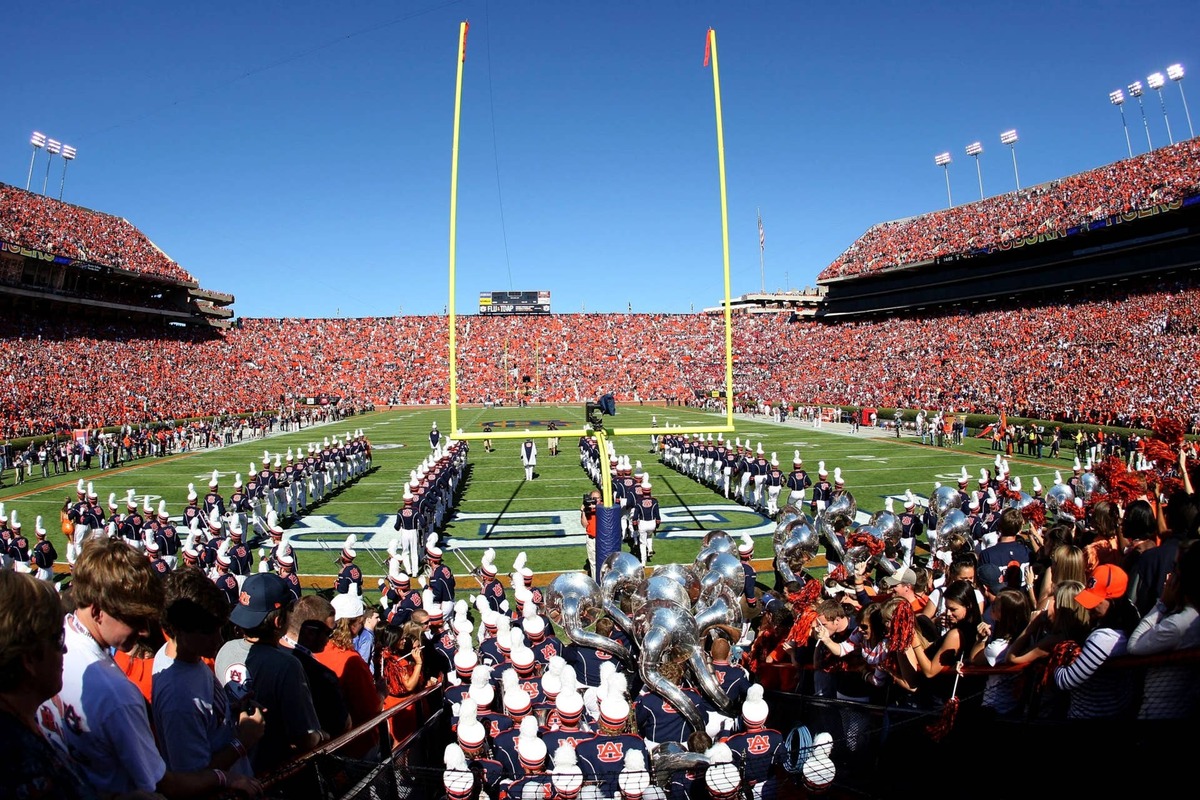  AUBURN - OCTOBER 16: The Auburn University band comes out of the tunnel before the game between the Arkansas Razorbacks and the Auburn Tigers at Jordan-Hare Stadium on October 16, 2010 in Auburn, Alabama. (Photo by Mike Zarrilli/Getty Images) 