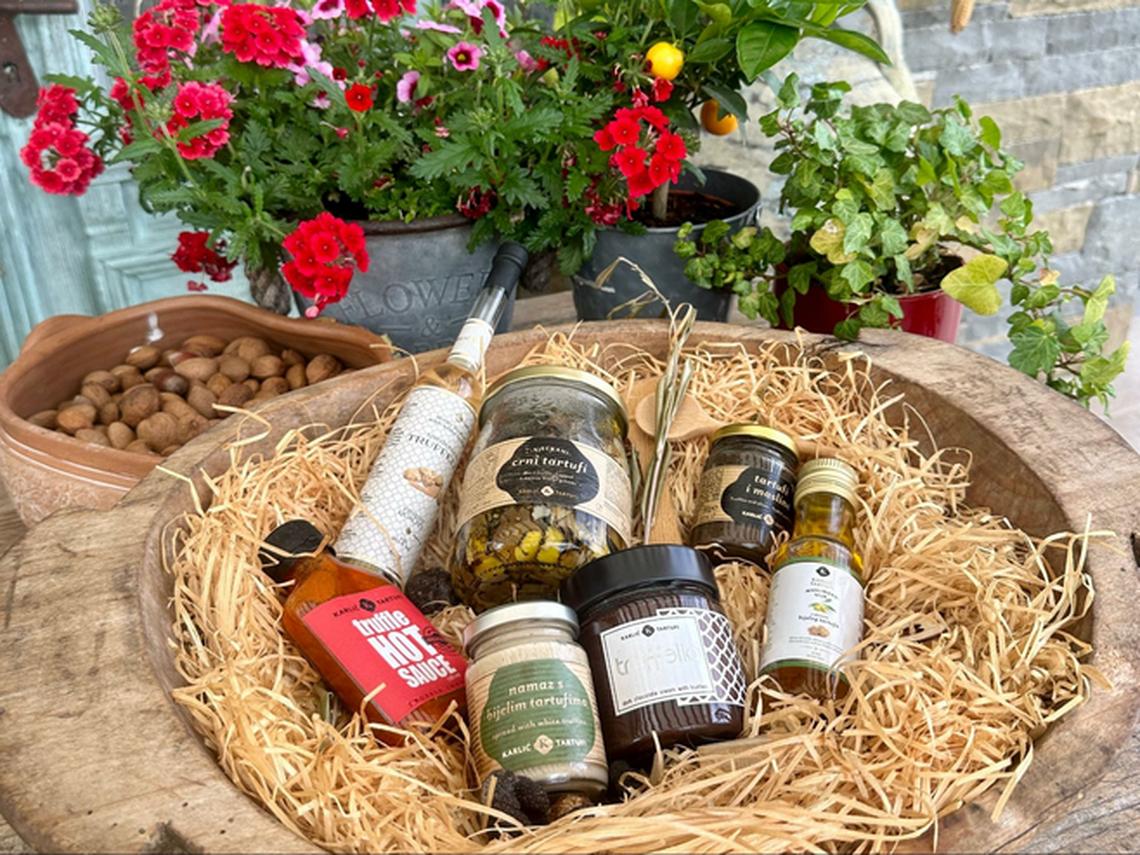 Basket of truffle products from Karlic Tartufi. Photo credit: Barbara Redding