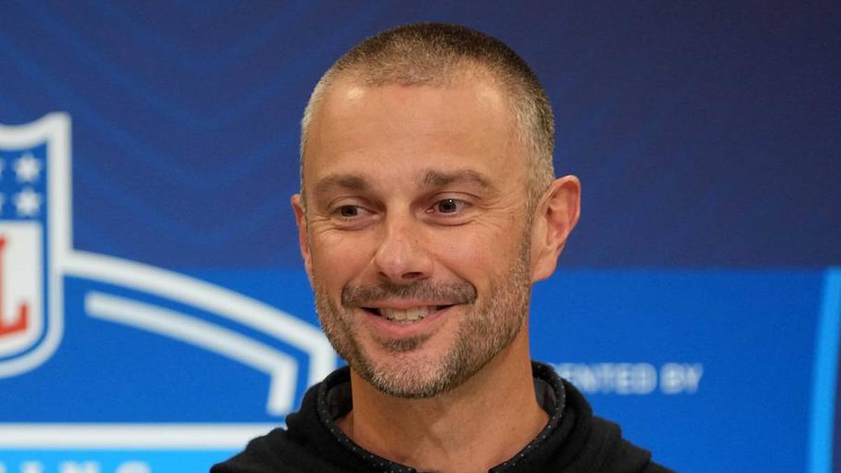  Feb 25, 2025; Indianapolis, IN, USA; Las Vegas Raiders general manager John Spytek speaks during the NFL Scouting Combine at the Indiana Convention Center. Mandatory Credit: Kirby Lee-Imagn Images | Kirby Lee-Imagn Images 