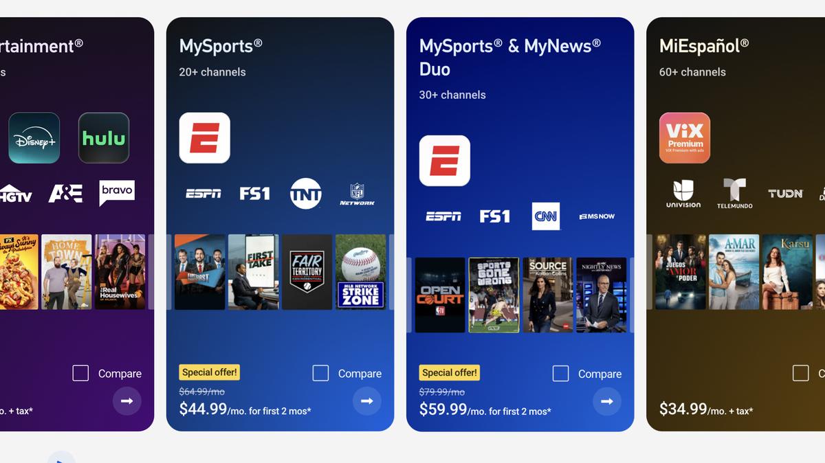 A screenshot showing a few of the genre packs offered by DirecTV Stream. (Jim Rossman/TNS)