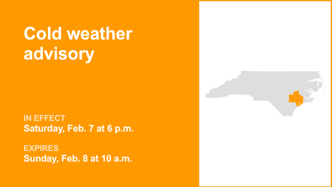 UPDATE: Cold weather advisory in place for Eastern North Carolina until Sunday morning 
