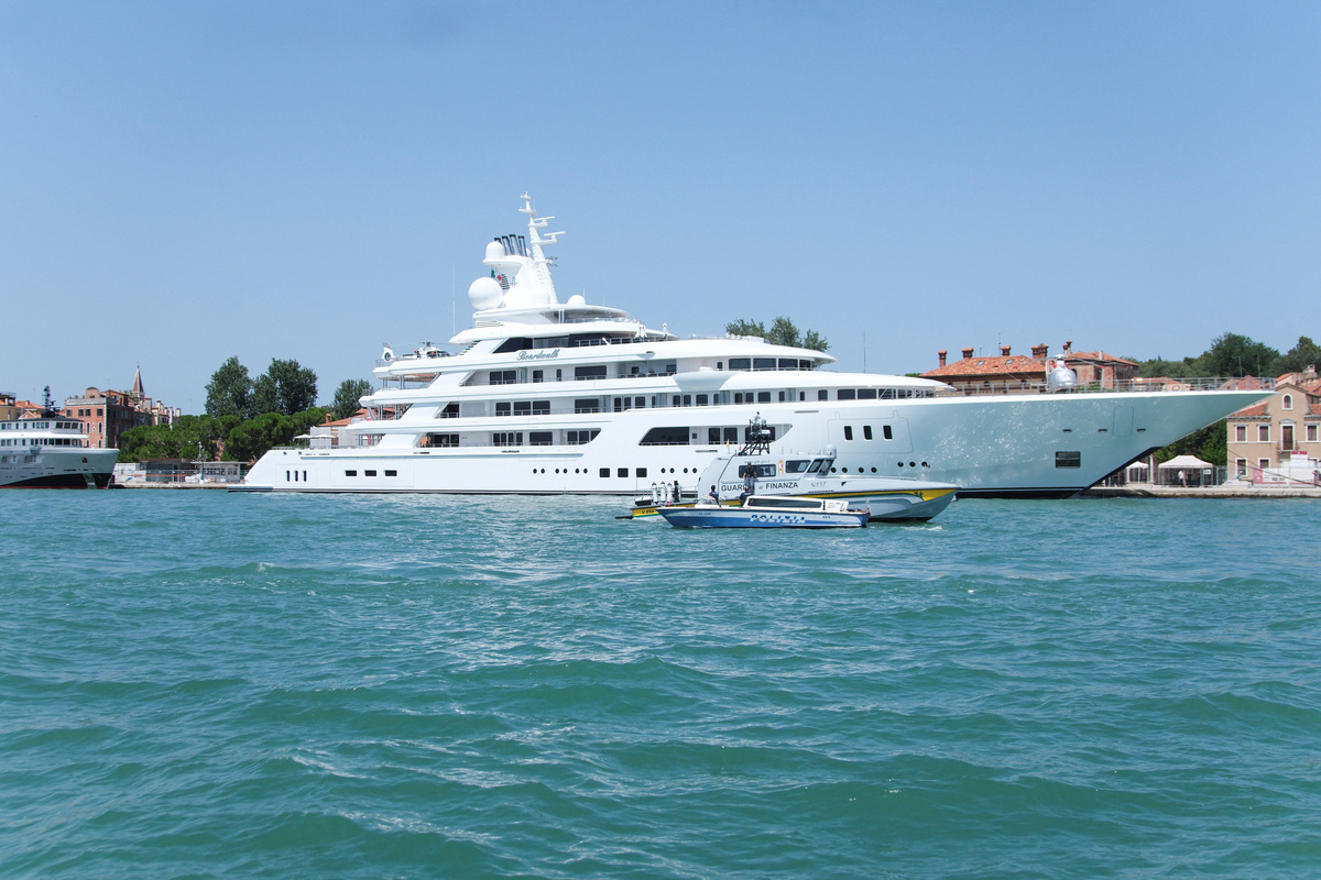 The mega-yacht belonging to Tilman J. Fertitta, the US Ambassador to Italy, has arrived in Venice, Italy, July 17, 2026. REUTERS/Manuel Silvestri
