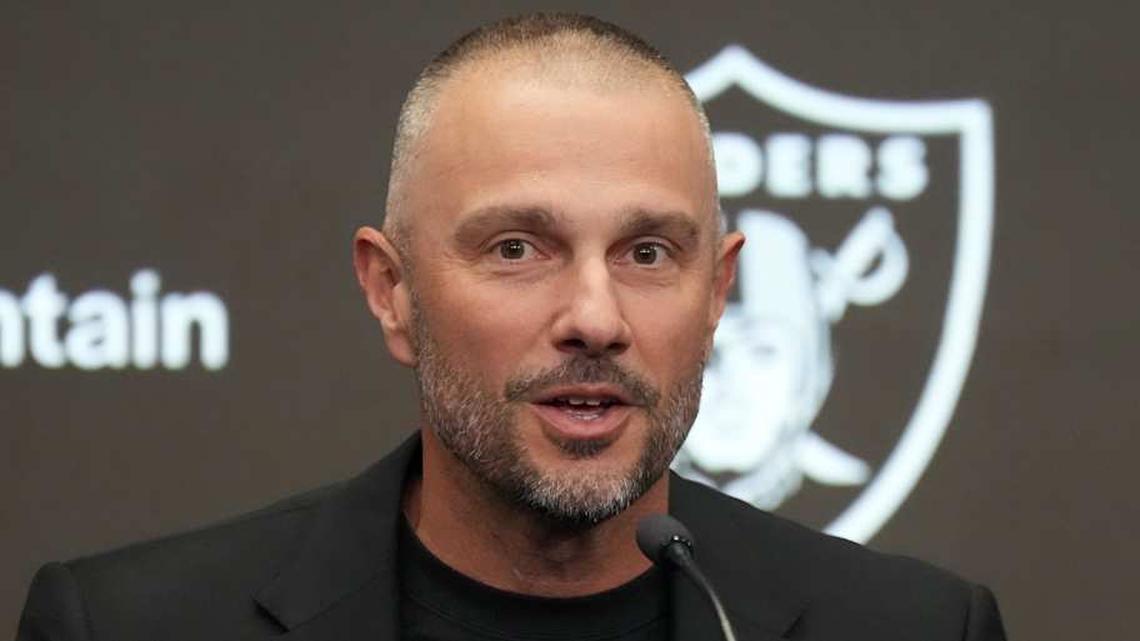  Feb 10, 2026; Henderson, NV, USA; Las Vegas Raiders general manager John Spytek at press conference at Intermountain Health Performance Center. Mandatory Credit: Kirby Lee-Imagn Images | Kirby Lee-Imagn Images 