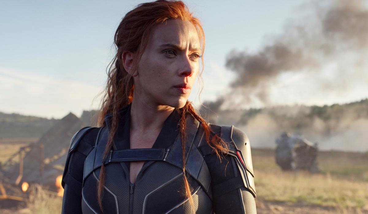 Scarlett Johansson in a scene from “Black Widow.” Disney announced the film release date as July 9, 2021.