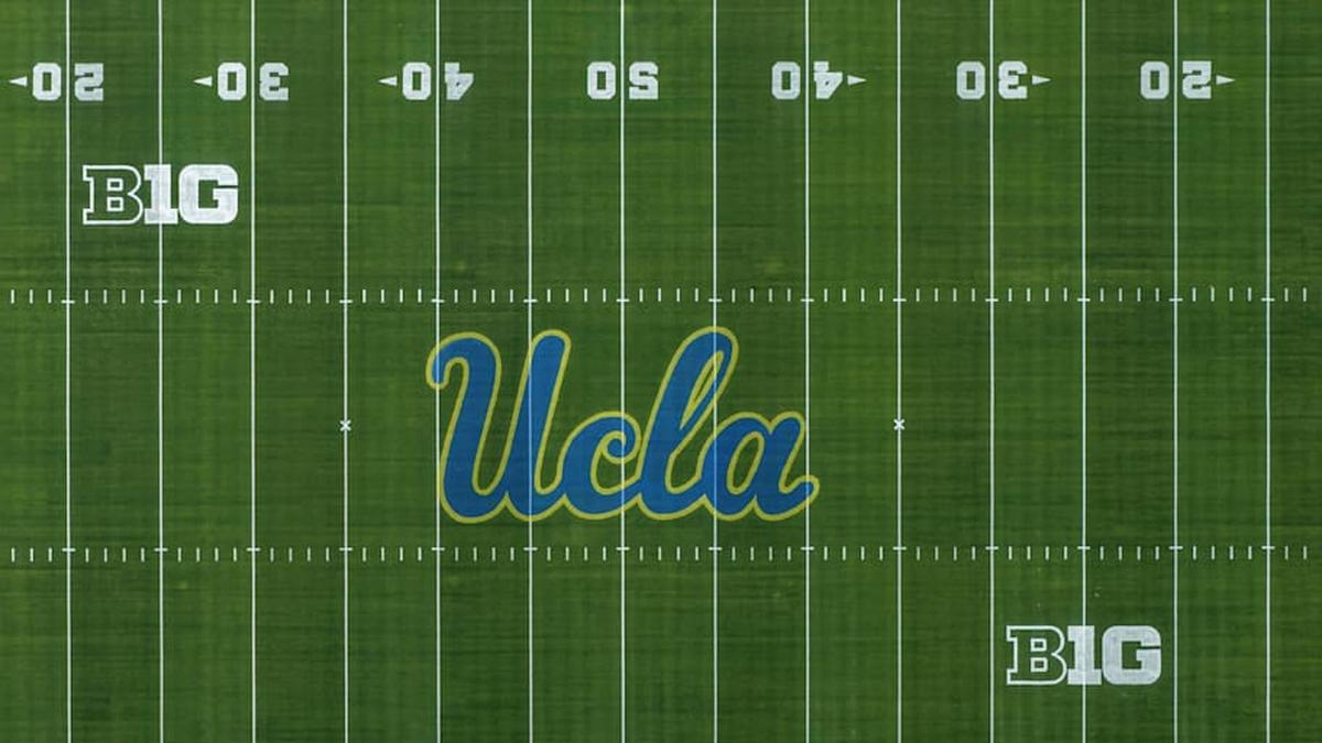  May 2, 2026; Pasadena, CA, USA; A general overall view of the UCLA Bruins and Big Ten Conference logos on the field at the Rose Bowl. Mandatory Credit: Kirby Lee-Imagn Images | Kirby Lee-Imagn Images 