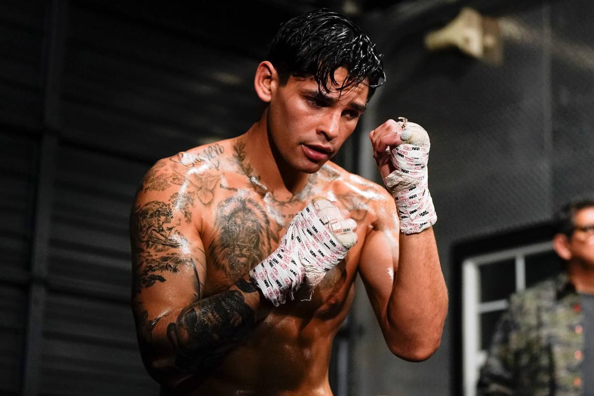  Ryan Garcia in action during a media workout at World Class Boxing Gym on April 09, 2024, in Dallas, Texas. Sam Hodde/Getty Images